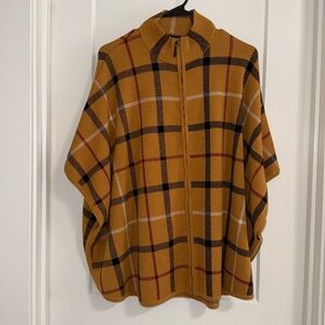 Tahari Women's Yellow, Black and Burgundy Zip Up Poncho S/M Sweater NWOT